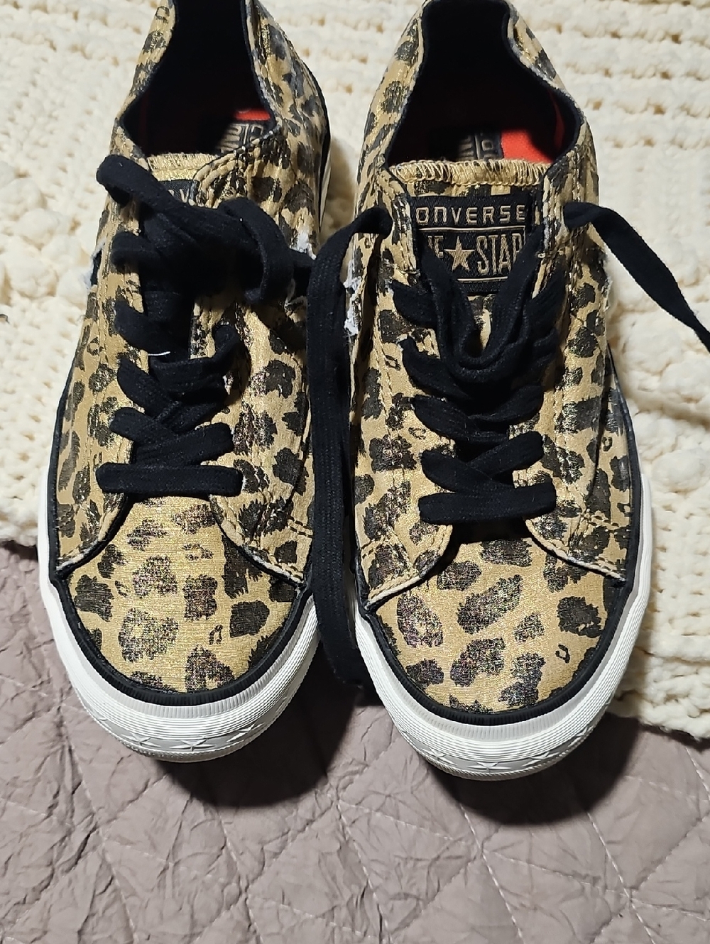 Converse One Star Leopard Print Sneakers - Black & Gold